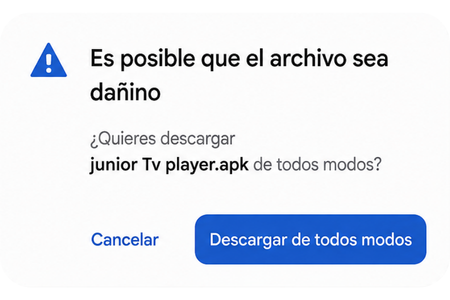 Advertencia de Android al descargar un archivo APK